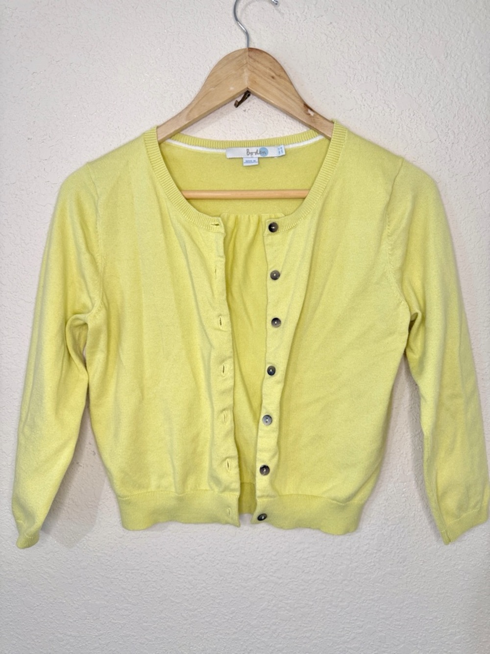 Boden Pale Light Pastel Yellow Sweater Cardigan Buttons GIrls Size 8